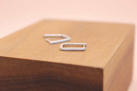 Pavé Diamond Huggies – 14k White Gold