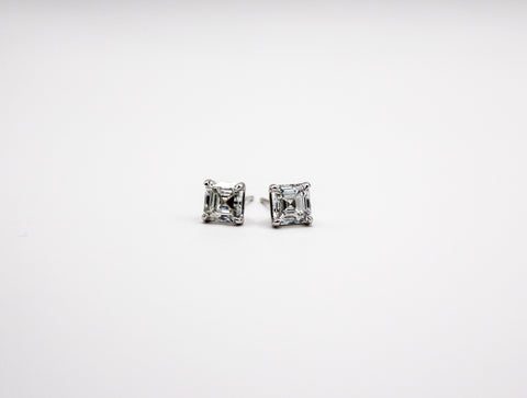 Asscher Lab Grown Diamond Studs – 18k White Gold