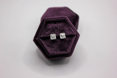 Asscher Lab Grown Diamond Studs – 18k White Gold