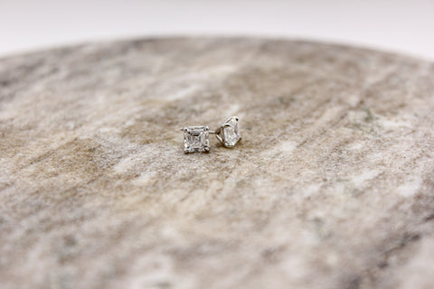 Asscher Lab Grown Diamond Studs – 18k White Gold