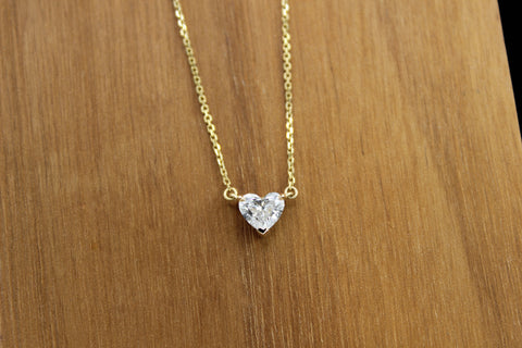 Heart Brilliant Diamond Solitaire Necklace – 14k Yellow Gold