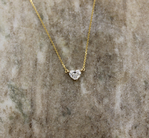 Heart Brilliant Diamond Solitaire Necklace – 14k Yellow Gold